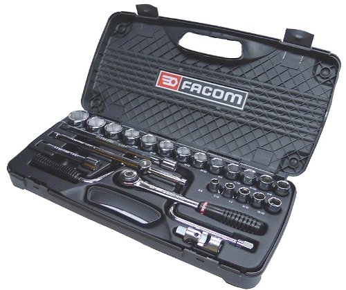 Facom Coffret Compact de Serrage et Vissage Complet NANO 38 Pièces 6 Pans  1/4 Métrique avec Cliquet à Manche Rotatif 360 à Action Rapide & Jeu de 5